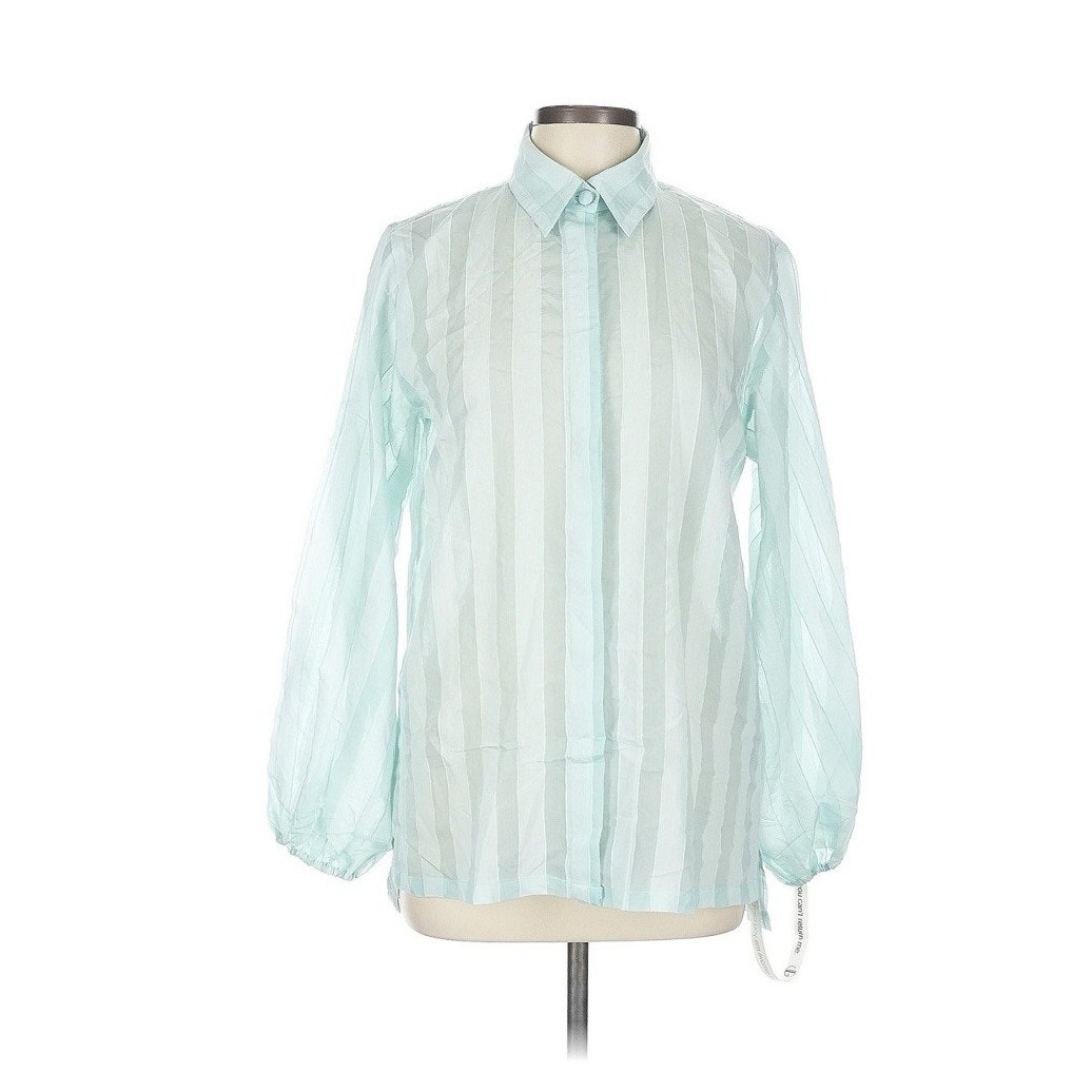 Nwt Vita Grace Reina Stripe Day Blouse Front Pocket Shorts Co Ord Aqua Blue M — image 4 of 8